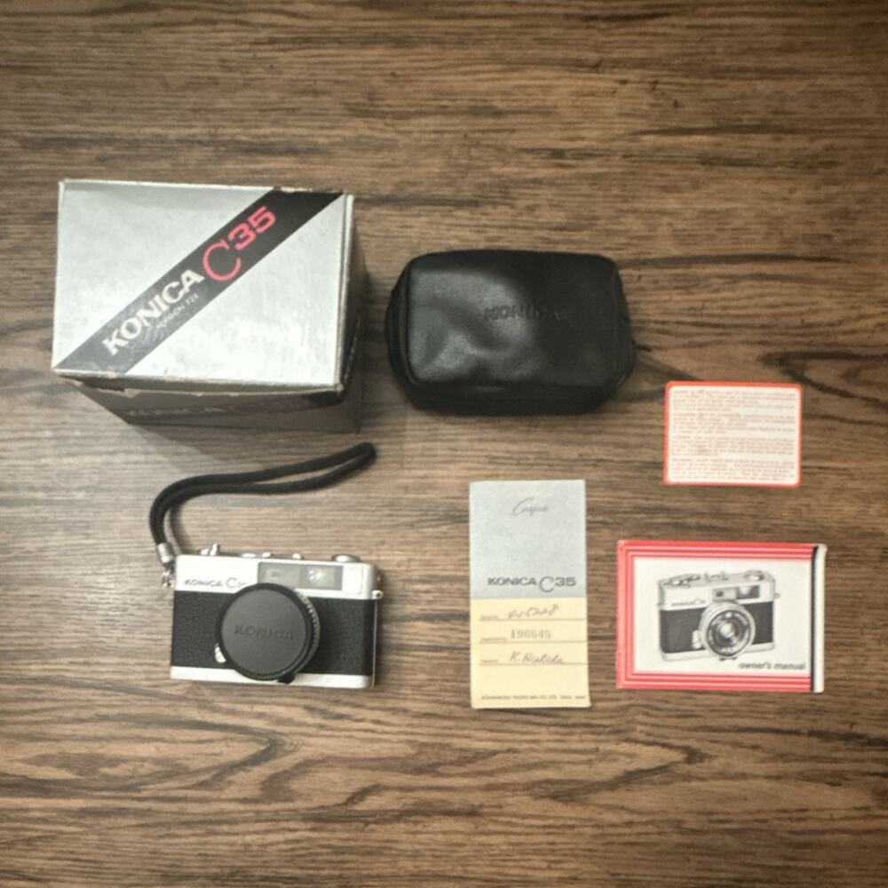 Konica C35 35mm Rangefinder Camera Black Silver Hexanon with Box Case;Not Tested